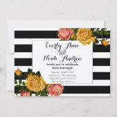 ブラックストライプヘイルームピンクイエローローズ結婚ズ 招待状 (正面)