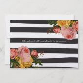 ブラックストライプヘイルームピンクイエローローズ結婚ズ 招待状 (裏面)