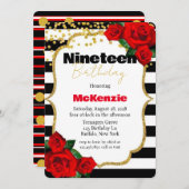 ブラックストライプローズガール19thバースデーパーティー 招待状 (正面/裏面)