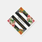 ブラックストライプヴィンテージフローラブライダルシャワー スタンダードカクテルナプキン (角)