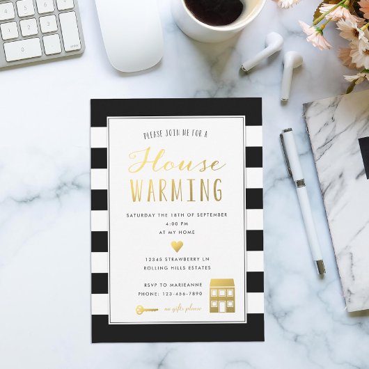 ブラックストライプ引っ越し祝いパーティー独身のパーティー 招待状