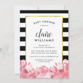 ブラックストライプ招待状&ピンクピーニーベビーシャワー 招待状 (正面)