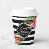 ブラックストライプ紙エキゾチック花 – グラデーションCu 紙コップ (正面)