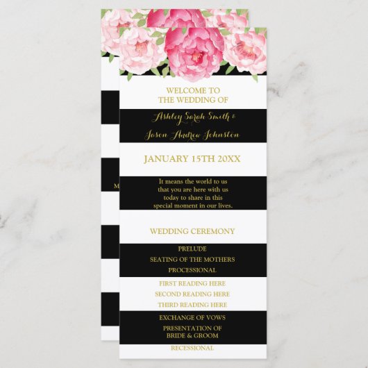 ブラックストライプ結婚式 プログラムピンクウォーター プログラム (正面/裏面)