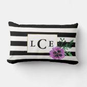 ブラックストライプ装飾用クッション&パープルパンシーモノグラム ランバークッション (正面)