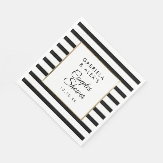 ブラックストライプ金ゴールドエレガントカップルブライダルシャワー スタンダードランチョンナプキン (角)
