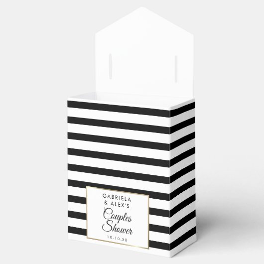 ブラックストライプ金ゴールドエレガントカップルブライダルシャワー フェイバーボックス (オープン)