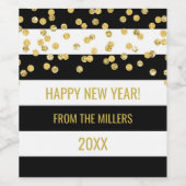 ブラックストライプ金ゴールドカスタム紙吹雪ニューイヤーワイン ワインラベル (シングルラベル)