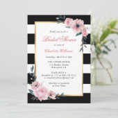 ブラックストライプ金ゴールドピンクフローラブライダルシャワー 招待状 (スタンド正面)