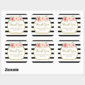 ブラックストライプ金ゴールドピンクフローラ結婚式の引き出物ラベル スクエアシール (シート)