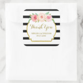 ブラックストライプ金ゴールドピンクフローラ結婚式の引き出物ラベル スクエアシール (バッグ)