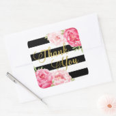 ブラックストライプ金ゴールドフローラありがとうメッセージカード スクエアシール (封筒)