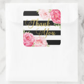 ブラックストライプ金ゴールドフローラありがとうメッセージカード スクエアシール (バッグ)