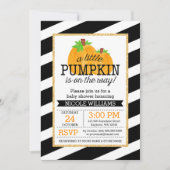 ブラックストライプ金ゴールドリトルカボチャ秋ベビーシャワー 招待状 (正面)