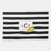 ブラックストライプ金ゴールド牡丹モノグラムタオル キッチンタオル (横)