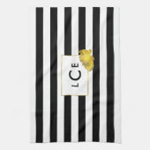 ブラックストライプ金ゴールド牡丹モノグラムタオル キッチンタオル (縦)