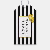 ブラックストライプ金ゴールド牡丹結婚式の引き出物ラベル ギフトタグ (正面)