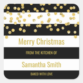 ブラックストライプ金ゴールド紙吹雪クリスマスベーキング スクエアシール