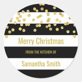 ブラックストライプ金ゴールド紙吹雪クリスマスベーキング ラウンドシール