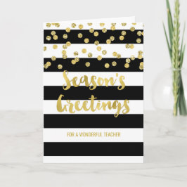 ブラックストライプ金ゴールド紙吹雪クリスマス先生 シーズンカード