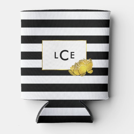 ブラックストライプ金ゴールド&ピオニーモノグラム 缶クーラー (正面)