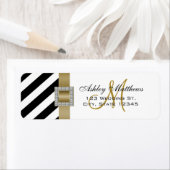 ブラックストライプ金ゴールド、結婚式のためのリボンのモノグラム ラベル (インサイチュ)