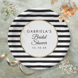 ブラックストライプ エレガント ゴールド ブライダルシャワー ペーパープレート