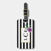 ブラックストライプ&パープルパンシーモノグラムラゲージタグ ラゲッジタグ (正面縦)
