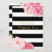 ブラックストライプ ピンクの花 婚約更新招待状 招待状 (正面/裏面)