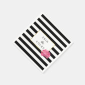 ブラックストライプ&ピンク牡丹 スタンダードカクテルナプキン (角)