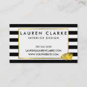 ブラックストライプ&フェイク金ゴールド牡丹 名刺 (正面)