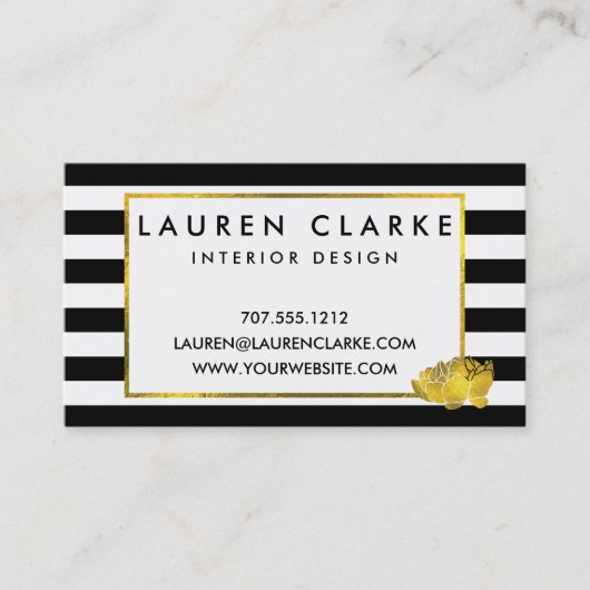 ブラックストライプ&フェイク金ゴールド牡丹 名刺 (正面)