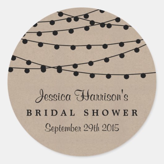 ブラックストリングライトオンクラフト素朴ブライダルシャワー ラウンドシール (正面)