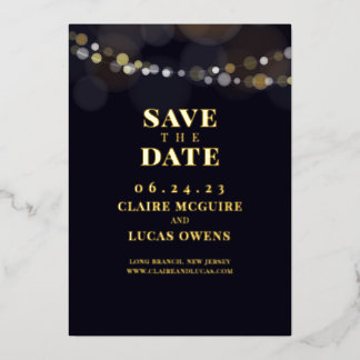 ブラックストリングライト箔押しSave the Date 箔招待状