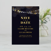 ブラックストリングライト箔押しSave the Date 箔招待状 (立ち正面)