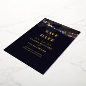 ブラックストリングライト箔押しSave the Date 箔招待状 (回転した状態)