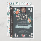 ブラックストーリーブックフローラガールバーチャル赤ちゃんシャワー 招待状 (正面/裏面)