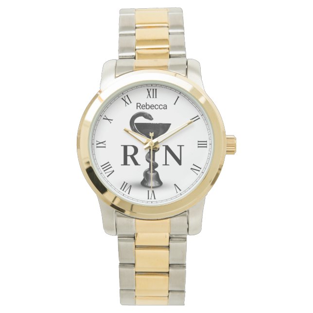 ブラックスネークボウルメディカル衛生ホワイトナースRN 腕時計 (正面)