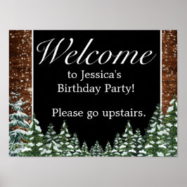 ブラックスノーウィーウッド&フォレスト誕生日ウェルカムサイン ポスター