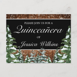 ブラックスノーウィーフォレストキンセアニラ招待状はがき 案内ポストカード