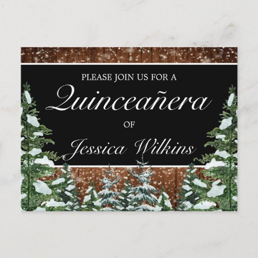 ブラックスノーウィーフォレストキンセアニラ招待状はがき 案内ポストカード (正面)