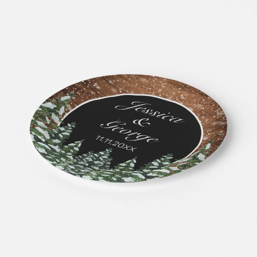 ブラックスノーウッドアンドフォレストカントリーパイン結婚ズ ペーパープレート (アングル)