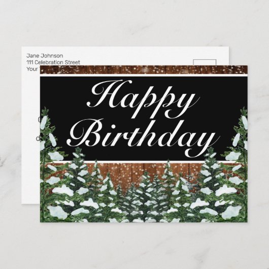 ブラックスノーウッドフォレストハッピーバースデーグリーティング 案内ポストカード (正面/裏面)