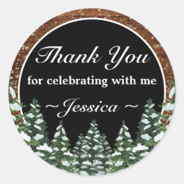 ブラックスノーウッドフォレストパイン誕生日サンキュー ラウンドシール