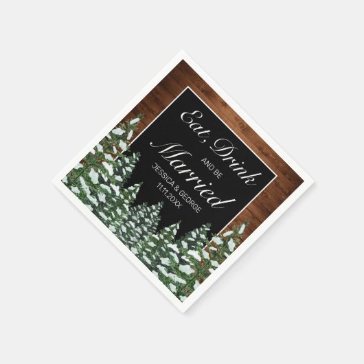 ブラックスノーウッドフォレ食べストリッ結婚したク結婚ズ スタンダードカクテルナプキン (角)