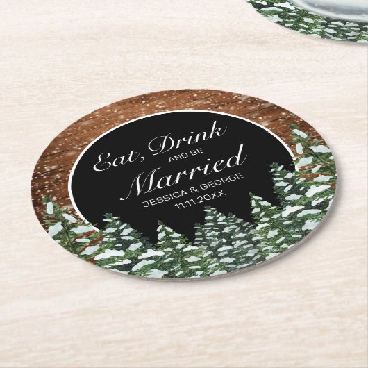 ブラックスノーウッドフォレ食べストリッ結婚したク結婚ズ ラウンドペーパーコースター (アングル)