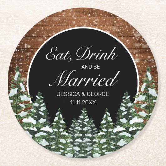 ブラックスノーウッドフォレ食べストリッ結婚したク結婚ズ ラウンドペーパーコースター (正面)