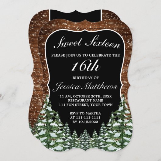 ブラックスノーウッド&フォレストパインティアラスイート16 招待状 (正面/裏面)