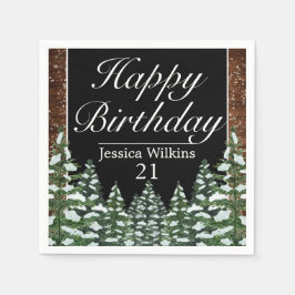 ブラックスノーウッド&フォレストパインハッピーバースデー スタンダードカクテルナプキン