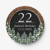 ブラックスノーウッド&フォレストパインハッピーバースデー ペーパープレート (正面)